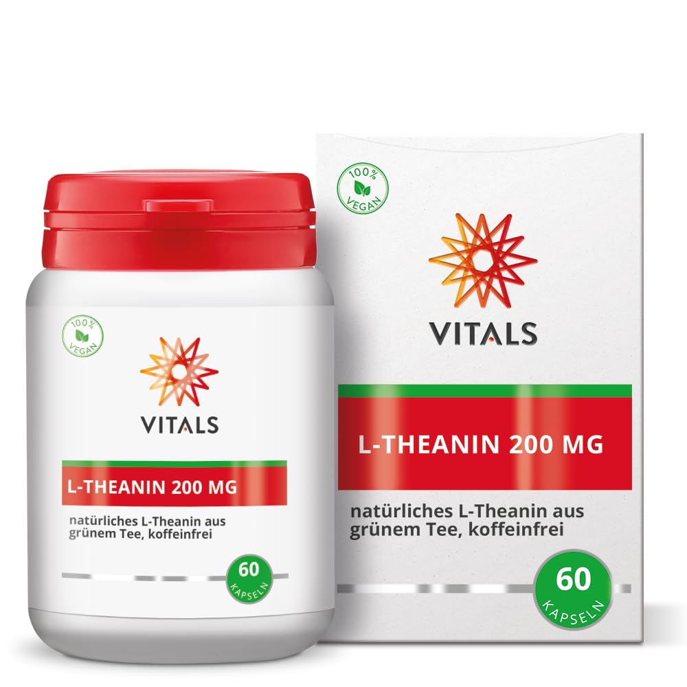Vitals - L-Theanin 200 mg 60 Kapseln. Natürliches L-Theanin aus grünem Tee, Koffeinfrei