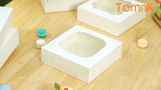 Image of TOMNK 60pcs 2 Style Windows 8x8x2.5 Inches Cookie Boxes, Bakery Boxes | 270gsm Food Grade Cardboard, Flat and Pre-folded for Easy Assembly, Highlight Your Baked Goods and Display Gifts Perfectly