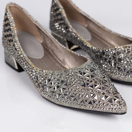 Women's Low Block Chunky Heels Dress Shoes, Rhinestone Comfort Dress Shoes for Women, Pointed Toe Soft Dress Wedding Shoes for Party Office4