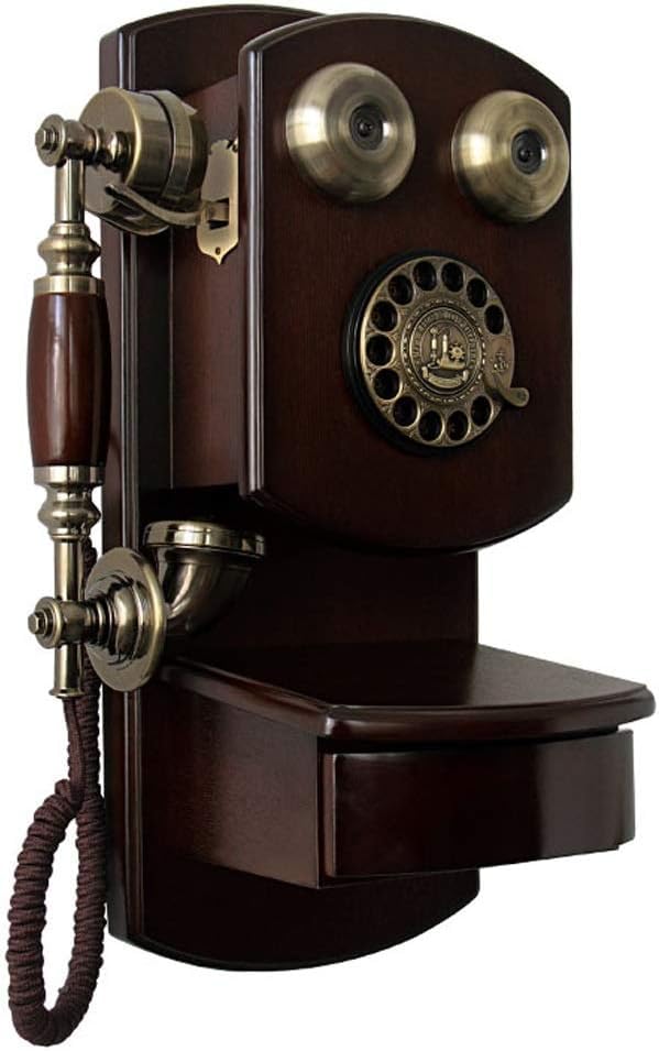 Teléfono fijo giratorio vintage montado en la pared, teléfono retro con cable de madera para decoración del hogar, diseño clásico antiguo, para personas mayores