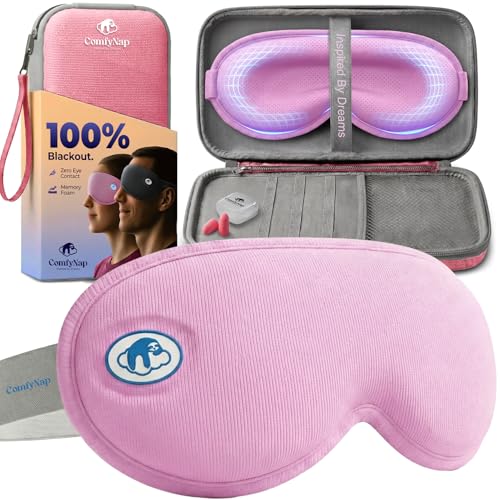 ComfyNap Eye Mask for Sleep with Ultimate Travel Case & Ear Plugs - DeepSpace™ Blackout Sleep Mask for Women Men, Side Sleeper Adjustable Eye Cover, Zero Eye Pressure, Memory Foam Eye Mask for Travel