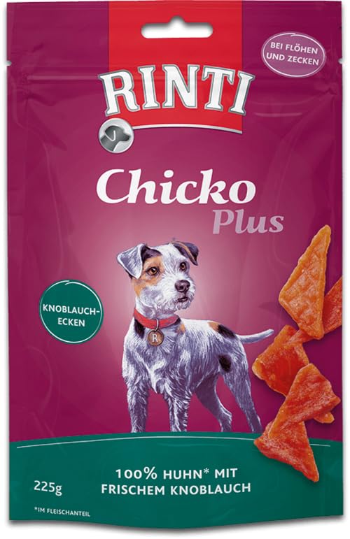 Rinti Chicko Plus Knoblauchecken | 3er Pack | 3 x 225 g | Hühnerfilet mit frischem Knoblauch | Ohne Fleischmehle, Soja oder andere Zusatzstoffe | Schonend luftgetrocknet