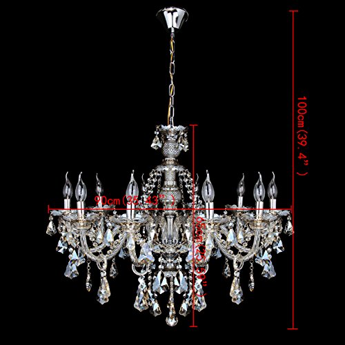 TryE 10 Arm Chandelier K9 Crystal Glass Ceiling Light E12 Pendant Lamp Cognac Color for Living Room Bedroom Hallway Entry