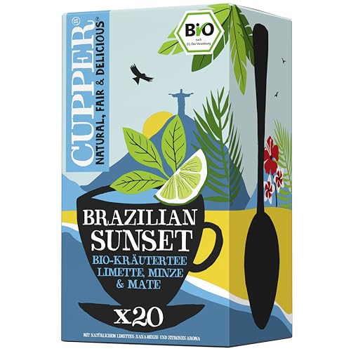 CUPPER - Caja de 20 Bolistas de Infusiones Ecológicas Brazil Bio - Apto para Veganos - Efecto diurético y digestivo - Contiene Mate, Lima y Menta Piperita