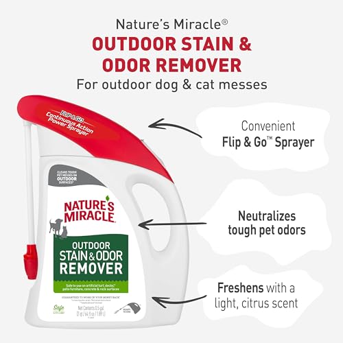 Image of Nature's Miracle Outdoor Stain & Odor Remover, 64 fl oz, Removes Dog & Cat Messes, Convenient Flip & Go Sprayer, Ready-to-Use, Multi-Pet & Multi-Mess Formula