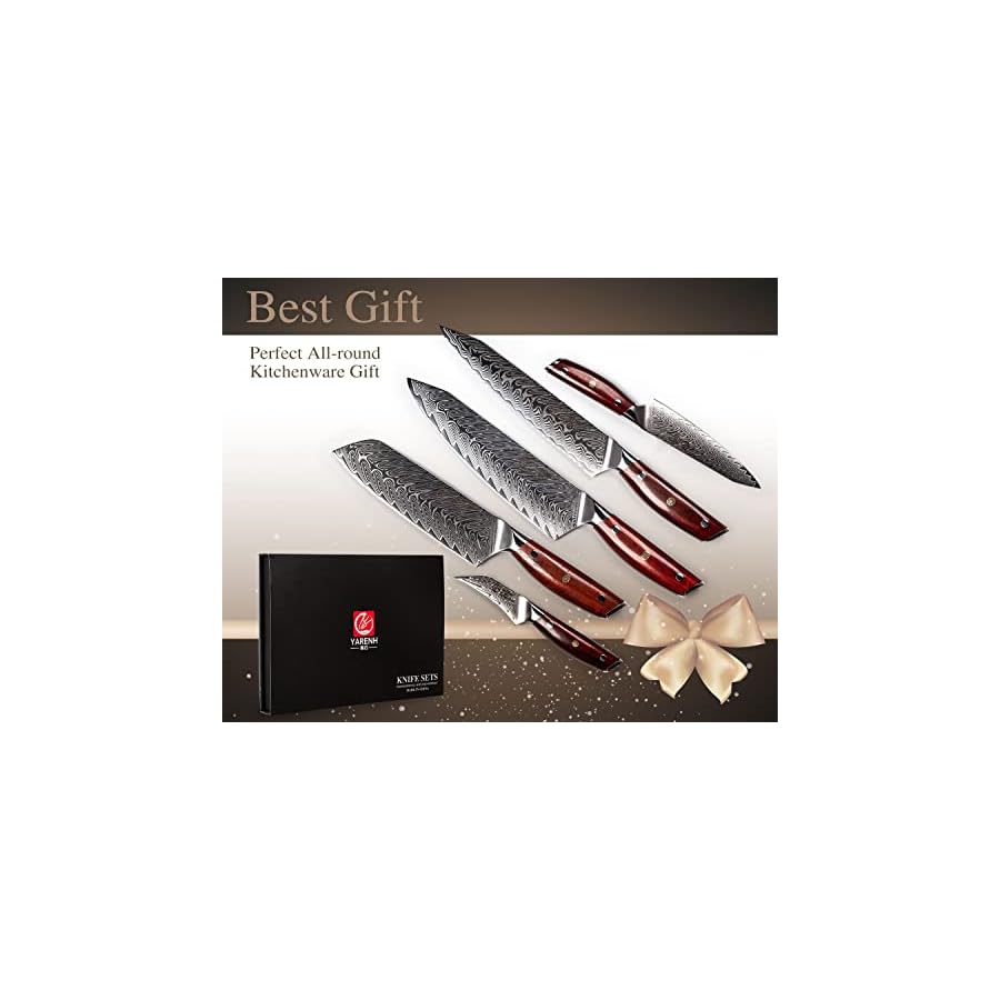 YARENH-Bread-Knife-Set5-Piece-Kitchen-Knifewithout-BlockDamascus-Stainless-SteelAfrican-Sandalwooden-HandleProfessional-Chef-Sharp-Knife-for-Kitchen YARENH Chef Knife Set without Block,5-Piece Damascus Kitchen Knife,67 layers of carbon steel,Razor-Sharp,Durable Blade with Sandalwood Handle,Anti-Rust,Elegant Gift-Box