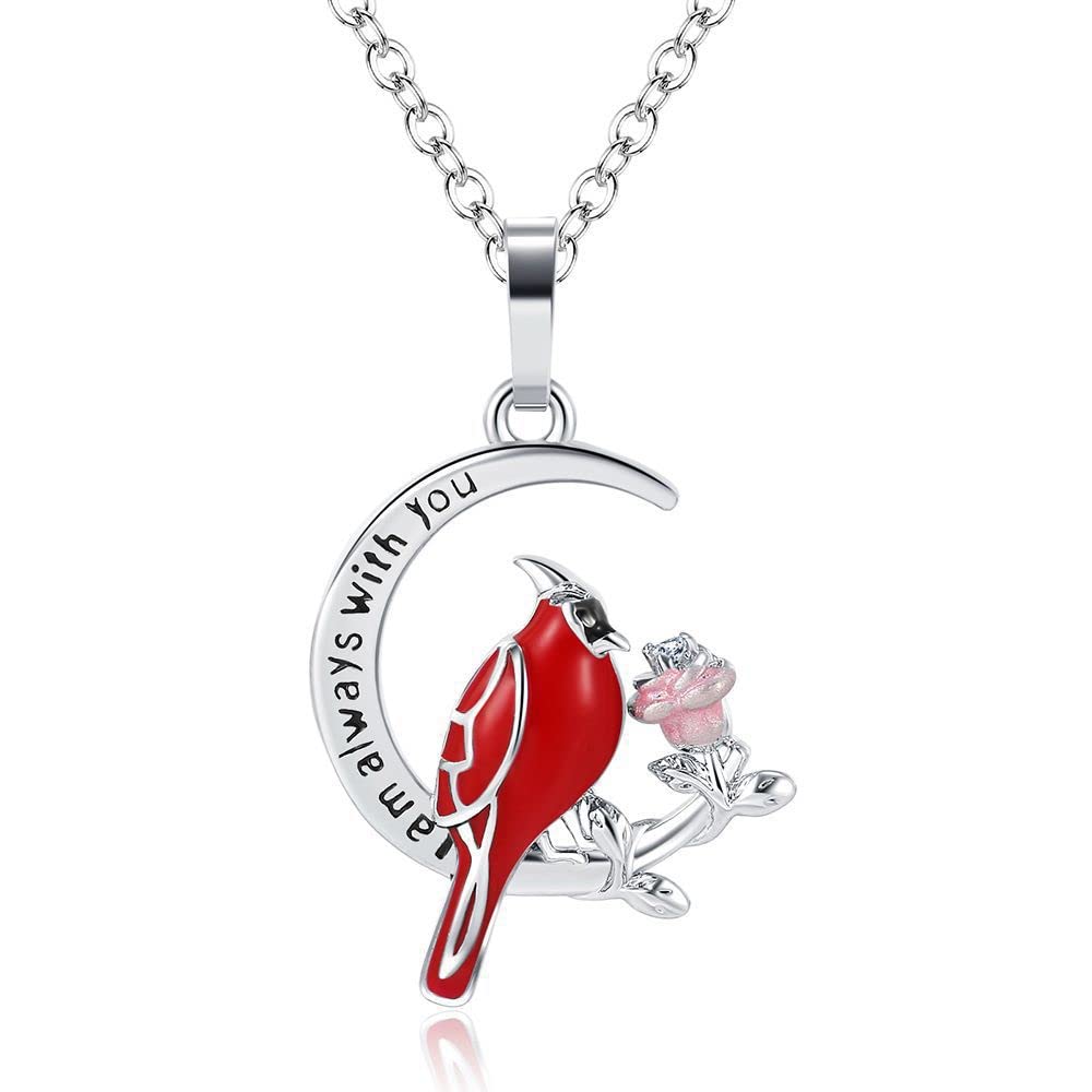 Cardinal Necklace for Women Cardinal Pendant Red Bird Heart Memorial Necklace Sympathy for Loss of The Loved One