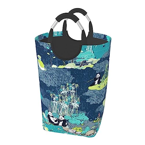 パンダ バンブーフォレスト ランドリーバスケット 洗濯カゴ 取っ手付き ハンドル付き 大容量 50l ランドリー収納 洗濯物入れ