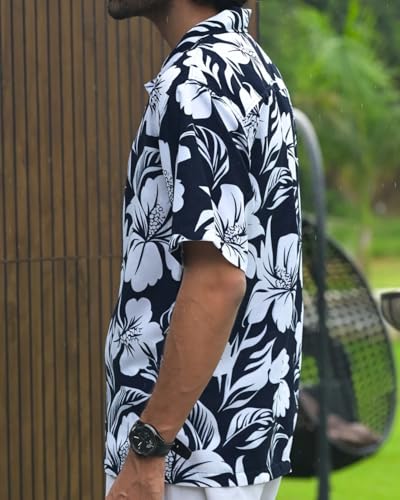 Image of Men's Floral Button-Down Shirt, Cotton Blend Stretchable, Casual Printed Striped Stylish Shirt