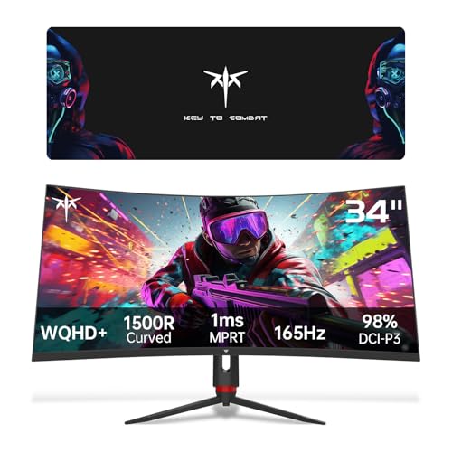 Image of KTC 34 Inch Curved Ultrawide Gaming Monitor 3440 x 1440P 165Hz & Large Mouse Pad