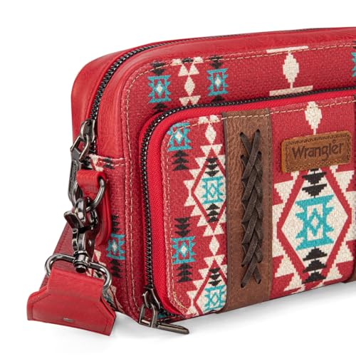 Wrangler Crossbody Bag for Women Boho Aztec Small Western Shoulder Bag with Wide Guitar Strap Gift Red WG2207-3005RD4