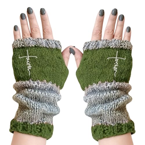 Guantes sin dedos tejidos y mitones de punto con bordado suave para mujer