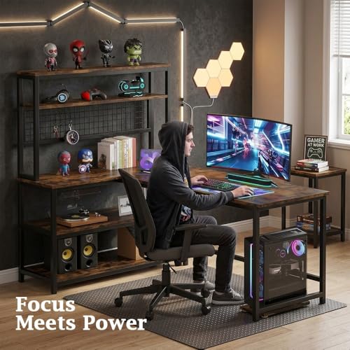 Image of L Shaped Office Table | Wooden Study Table with Bookshelf | Computer Table with Storage Shelves for Home & Office | Modern Workstation Desk for Laptop, Study & Work from Home Setup | 140x50x150 cm