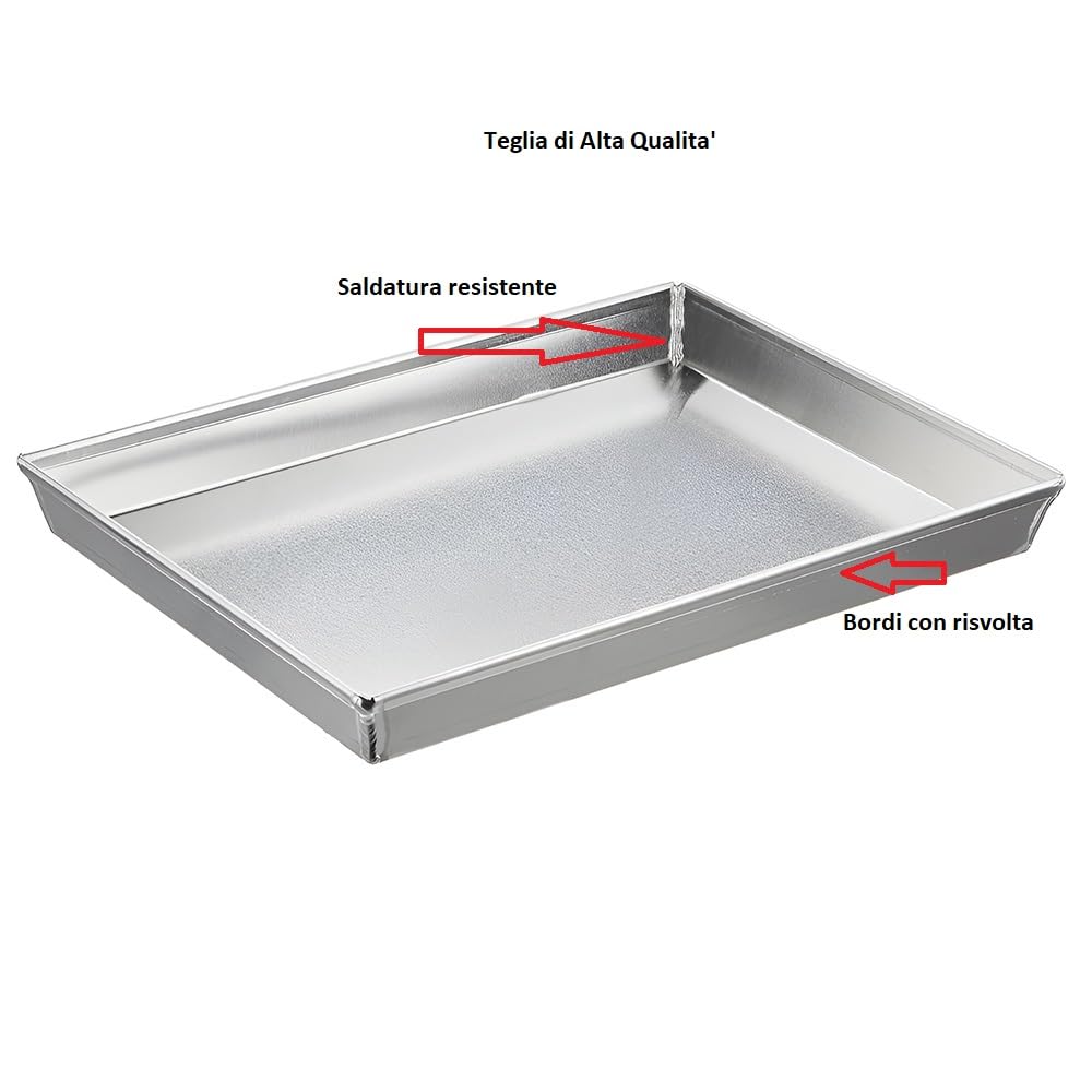 Set 2 Teglie per forno Rettangolare Pizza Lasagna Arrosti pasticceria 45x35x3 cm in Alluminio Puro 99,5% Professionale Made in Italy Alta Conducibilità Termica Ideale in Cucina Casalinga Ristorazione