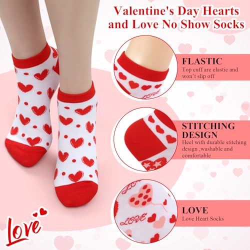 Image of Short Valentine Heart Socks for Women, Red Pink White Heart Ankle Crew Low Cut Galentines Socks Bulk for Women