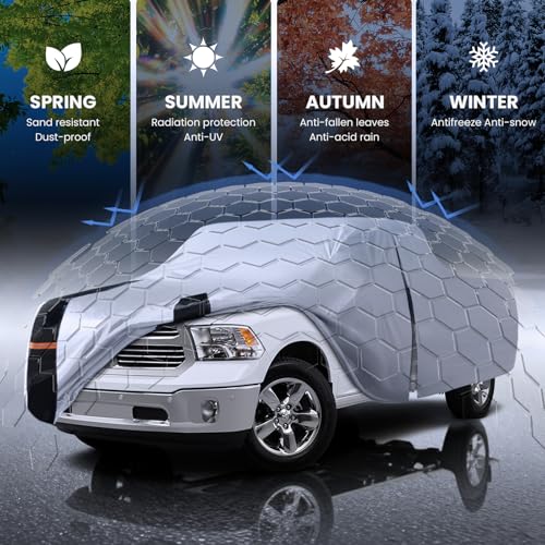 Image of Multi-Layer Dodge Ram 1500 Truck Cover, Custom fit Dodge Ram 1500 2009-2026 Quad Cab SB(6.1') Car Cover Waterproof All Weather, Full Exterior Cover Rain Wind Dust and UV Protection with Door Zipper