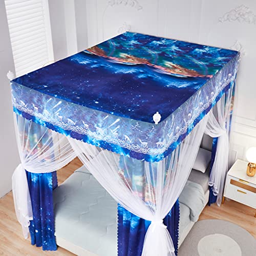 Yutaidec Meteor Shower Pattern 2-In-1 4 Corners Post Mosquito Net With Princess Bed Canopy For Bed Canopy Netting Bedroom Decoration For Girls Adults & Boys Teens (Blue, Queen) #TOP2