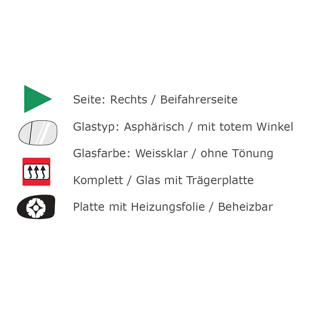 Szkło lusterka, prawe lusterko zewnętrzne, asferyczne, elektryczne, podgrzewane, pasuje do Audi A4 / S4 B9 2015-2018