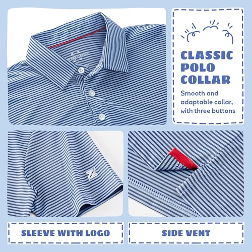 Image of Boys Polo Shirts Short Sleeve Striped Performance Moisture Wicking Dry Fit Golf Shirts for Boys Youth Kids