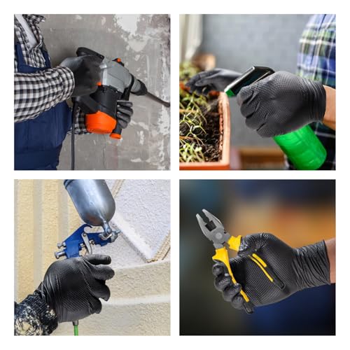 10mil Nitrile-Gloves Disposable-Black Chemical-Resistant Rubber - Mechanic Gloves Heavy Duty, Latex Free, Diamond Grip (500, X-Large)