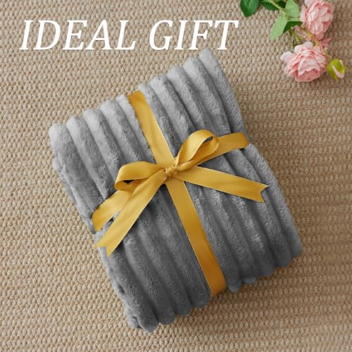 Image of BEDELITE Ribbed Twin Blanket for Couch & Bed, Grey, 66 inchx90 inch