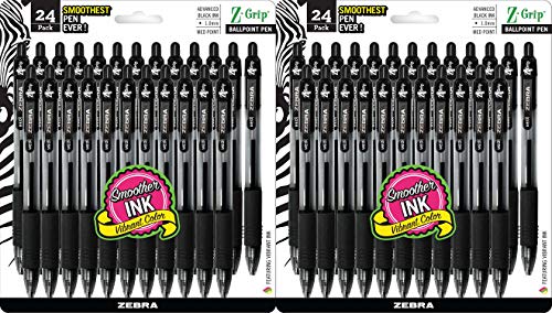 Zebra Pen Z-Grip Retractable Ballpoint Pen, Medium Point, 1.0mm, Black Ink, 24 Pack (Packaging may vary) - 2 Pack
