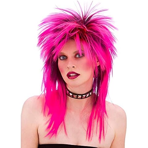 Unisex 80's Retro Hot Pink Rocker Wig Cover