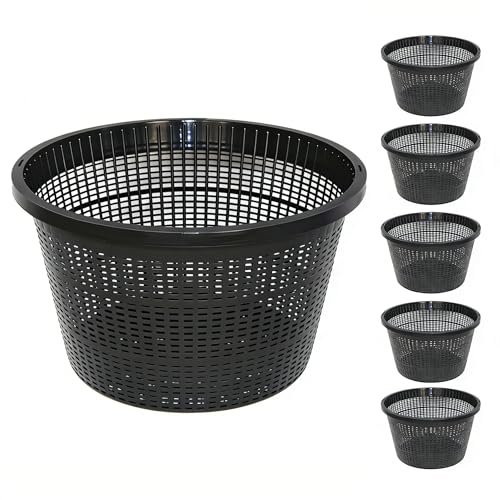 CHTASO 8.5-Inch Round Aquatic Plant Baskets - 6 Pack Durable Black Plastic Mesh Pond Containers for Live Aquarium Plants Pond Planting & Hydroponic Pots