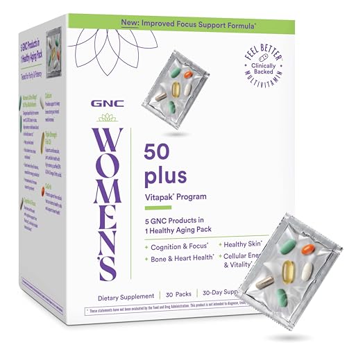 GNC Women’s 50 Plus Vitapak Program, Convenient Complete Nutrition, 5 Products in 1 Packet, Healthy Aging, Memory, Bone & Heart Health, with Proven Ingredients, Vitamin D-3, Biotin, 30 Daily Packs