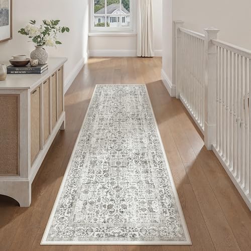 Black Runner Rug 2x7 Hallway Machine Washable Kitchen Vintage Distressed Non Slip Long Carpet Indoor Retro Floral Bedroom Accent Throw Rug for Bathroom Office Laundry Dining Room
