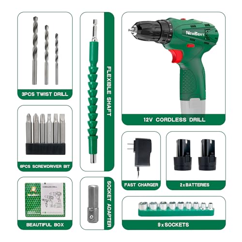 Image of 12V Cordless Drill Set with 2 Batteries for Home DIY