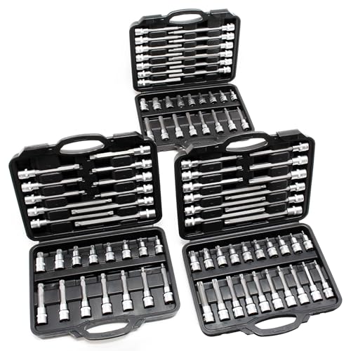 3 Coffrets Outils Clés à douille 88 pièces avec Torx & Six panx creux Douilles polygonales Clé Allen