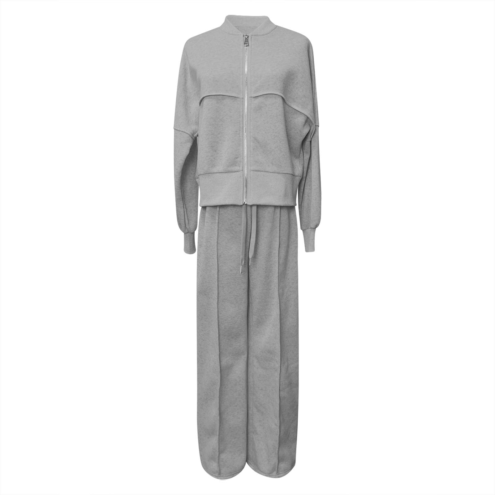 Stilvoller Damen Hosenanzug Set Moderner Reißverschluss Cardigan Passende Lange Hose für Elegante Garderobe