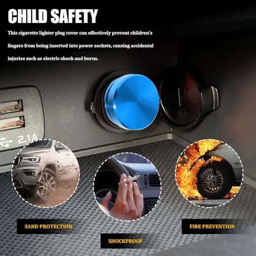 Image of Cigarette Lighter Plug Cover, Eject Button Car Cigarette Lighter, Standard 12 Volt Power Source Aluminum Dustproof Plug Universal Fits Most Vehicles (Blue-K3)