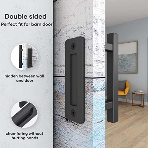 Easelife 10" Sliding Barn Door Pull Handle With Flush Hardware Set,Double Sided,Heavy Duty,Square,Matte Black Powder Coated Finish,Easy Install #TOP2