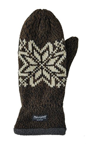 Bruceriver Mens Snowflake Knit Mittens With Warm Thinsulate Fleece Lining Size S/M (Brown) #TOP1