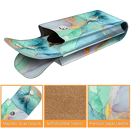 Image of FINTIE Double Glasses Case with Carabiner Hook, Portable Vegan Leather Eyeglass Case Anti-scratch Sunglasses Pouch