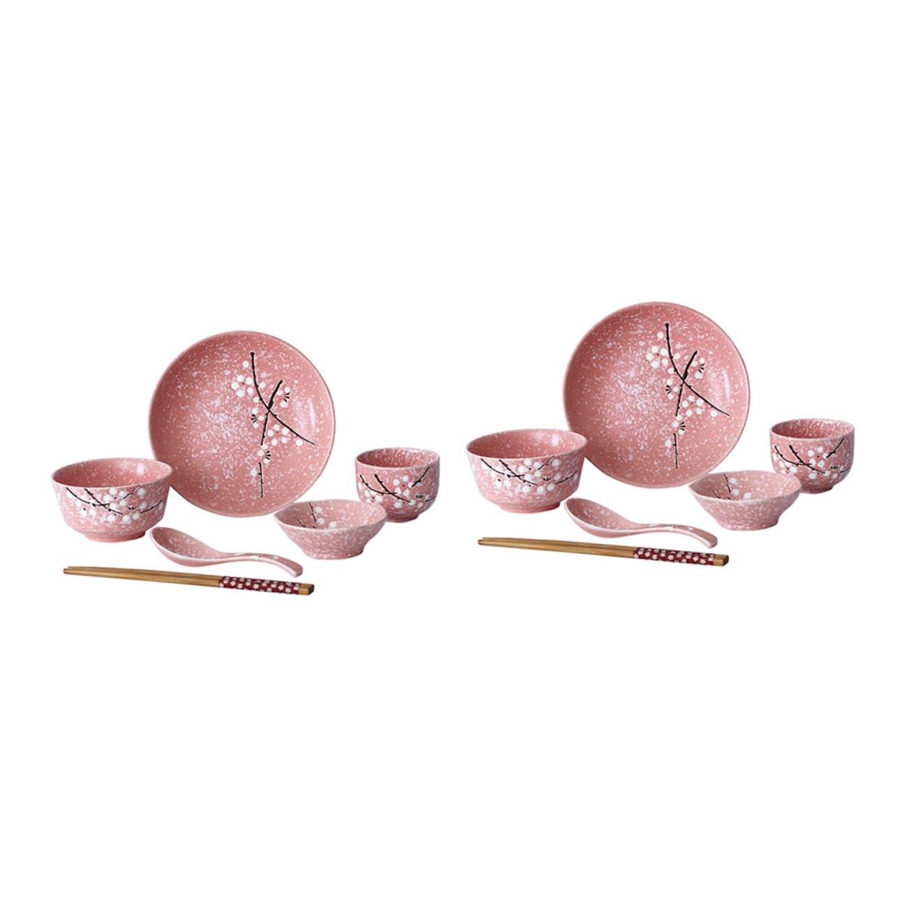 Amosfun Set Di Stoviglie Giapponese in Ceramica Rosa 12 Pezzi, Posate Per La Casa Ciotole, Piatti, Cucchiai e Bacchette, Per Feste, Ristoranti e Uso Quotidiano