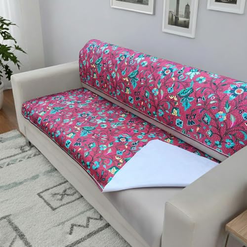 Image of Homerz Premium 6 (3+2+1) Seater Velvet Sofa Panel Cover with Digital Prints | Anti-Slip Backing (Lalbagh, 6 (3+2+1) Seater with Back)