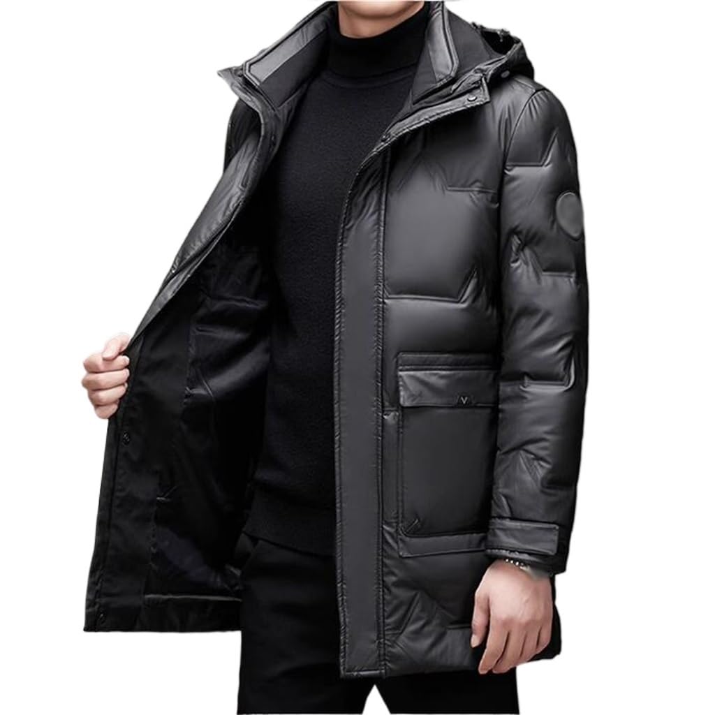 Fashion Thick Warm Hooded Coat Bright Surface Casual Winter Down Jacket Mens Long