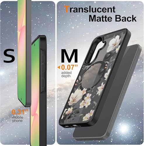 Image of VONZEE Compatible with Samsung Galaxy A36 5G Case Luxury Retro Flowers Floral Clear for Magnetic Wireless Charging Case Shockproof Case PC+TPU Cute Glossy Shiny Cover for Girls Women, Black