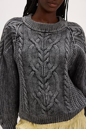 Mxiqqpltky Cable Knit Sweater Women Y2k Aesthetic Long Sleeve Crewneck Cropped Chunky Pullover Jumper Tops Fall Sweaters3