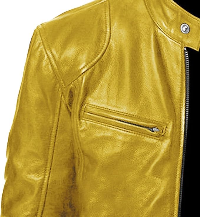 Men's Multi Pocket Pu Leather Jacket Stand Collar Zipper Cardigan Motorcycle Bomberjackets Zip Up Biker Outwear4