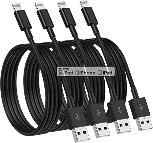 4 Pack [Apple MFi Certified] Apple Charging Cables 6ft iPhone Chargers Lightning Cable 6 Foot Fast iPhone Charging Cord for iPhone 14/14Pro/13/13Pro/12/11/11Pro/11Max/ X/XS/XR/XS Max/8 ipad(Black)