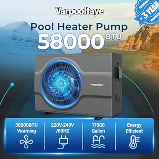 Varpoolfaye 58000 BTU Inverter Swimming Pool Heat Pump, 17000 Gallon Electric Pool Heater Above and Inground Pool,WiFi App Control, Pool Heater 220V/60Hz