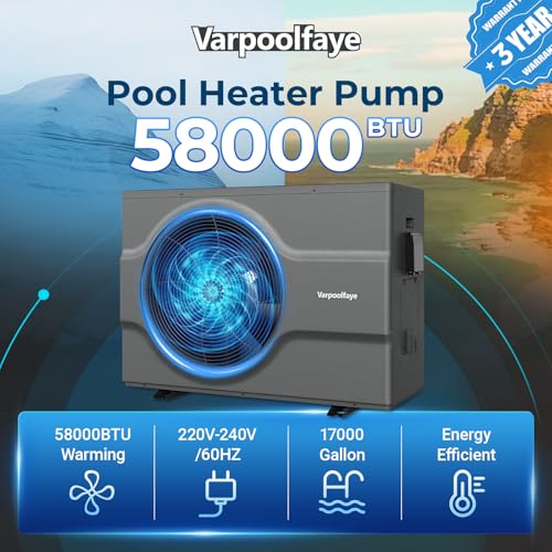 58000 BTU Inverter Swimming Pool Heat Pump for Above Ground Pool 17000 Gallons Electric Pool Heater for In Ground Pools WiFi Control 220v