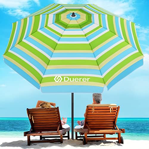 Duerer Beach Umbrellas, 8.5FT Beach Umbrella for Sand with Anchor Heavy Duty Windproof, Height Adjustable Tilt Iron Pole, Portable Beach Umbrella with Carrying Bag for Beach, Patio Garden Outdoor