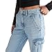 High Rise Wide Leg Cargo Jeans Medium Wash