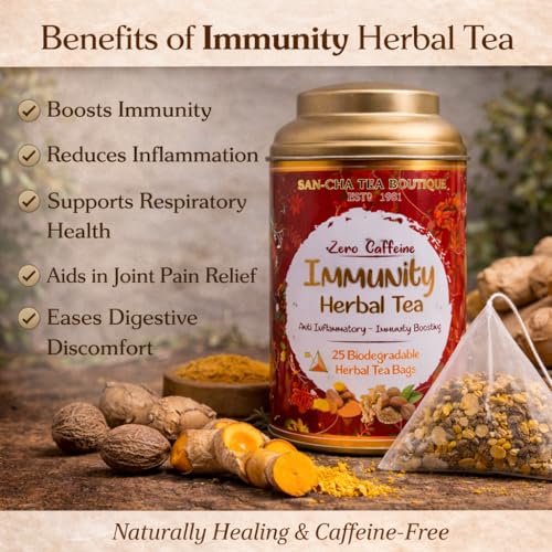 Image of Sancha Tea Boutique - Immunity Boost | 25 Pyramid Tea Bags | Superfood Turmeric Blend | Caffeine-Free Herbal Tisane