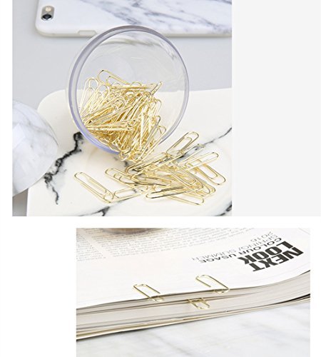Multibey Gold Paper Clips In Elegant Magnetic Marble White Clip Holder, 28Mm, 100 Clips Per Box #TOP3